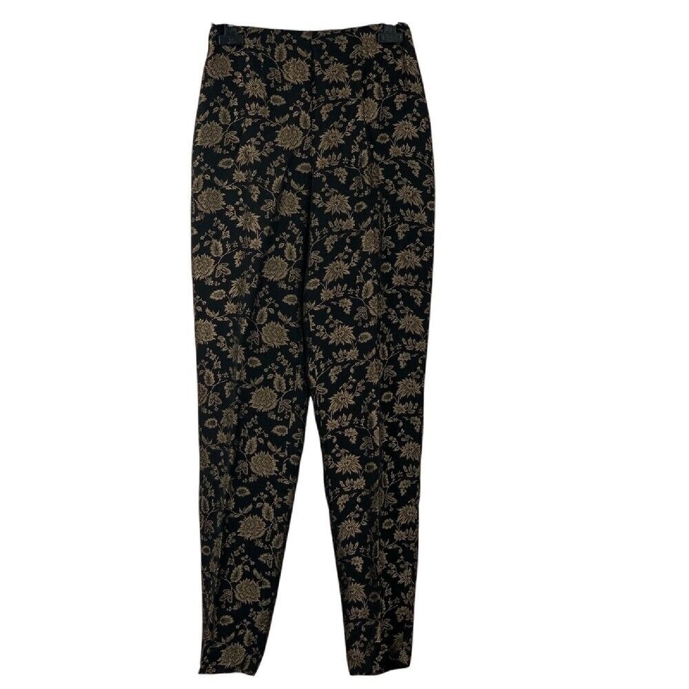 Dana Buchman Women's High Waist Black/Gold‎ Floral Lined Pants Trousers Size 4